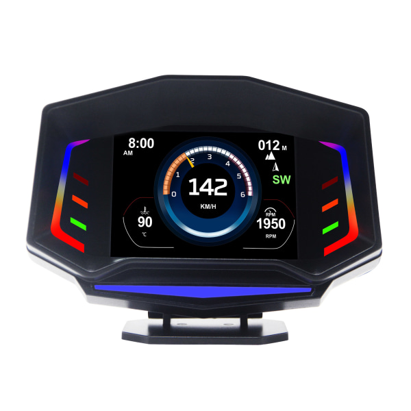 GPS+OBD2+Lutningsmätare Lutningsmätare Head-Up Display För fordon Hastighetsmätare Kompass Klocka för KM/H RPM Vattentemp LCD Scr
