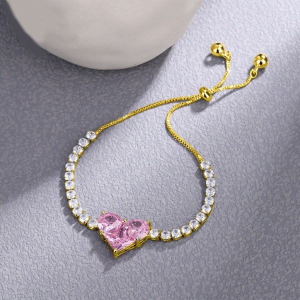 Full av Rhinestones Armband Justerbart Love Heart Armband Armband För Kvinnor Tjej Rosa Zirkon Armband Smycken Present Pink