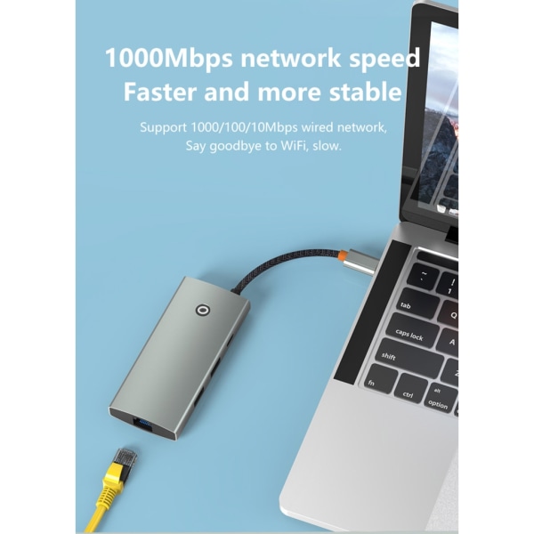 USB C Hub 6 i 1 Adapter Dockstation Stöd 4KHDMI2.0 2xUSB 3.0 PD100W Laddning Rj45 Ethernet-kontakt null - HC606A