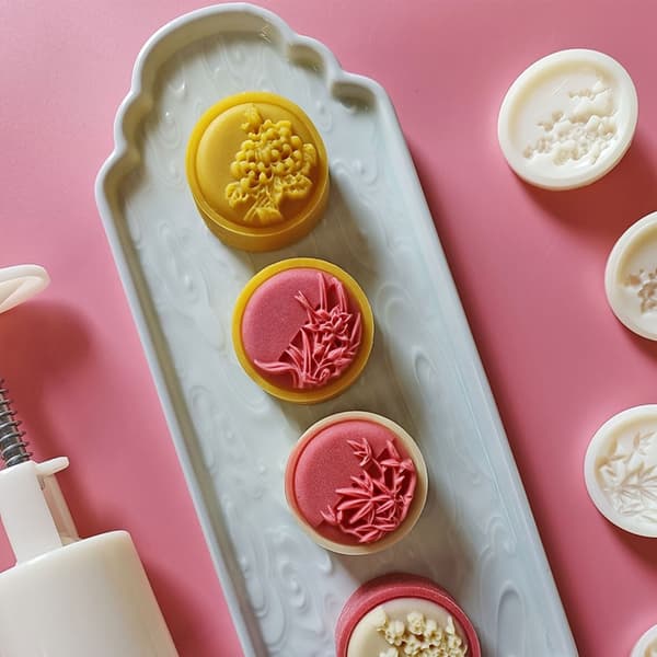 Blommönster Moon Cake Form Midhöstfestivalen Mooncake Makers Cookie Stämplar Handtryck Mooncake Baking Tool 1