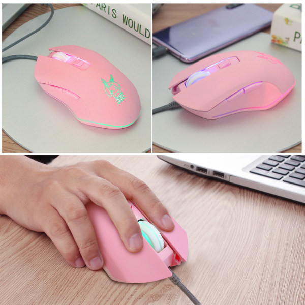 Universal söt rosa kanin USB mus med LED-bakgrundsbelysning 2400DPI trådbunden spelmus för bärbar dator Bärbar dator