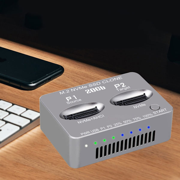 Dubbel Bay NVME Dockningsstation USB3.2 Typ C Extern Hårddisklåda 20Gbps