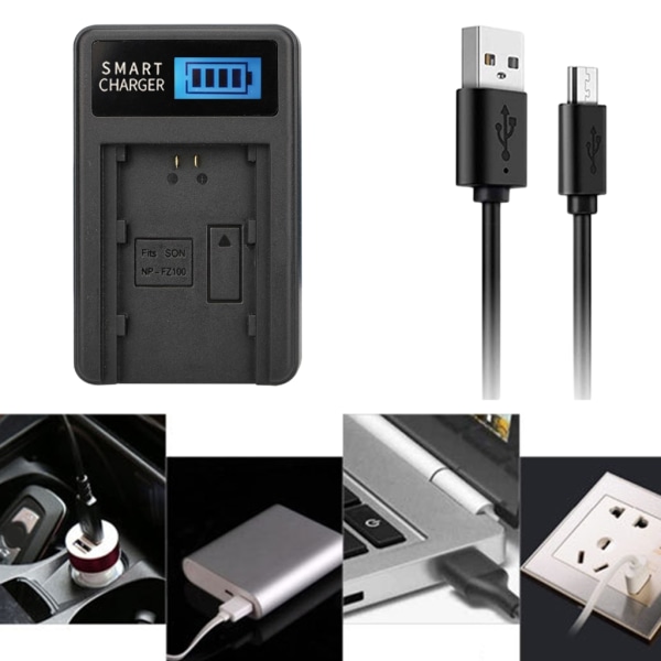 USB -kabel LCD-batteriladdare NPFZ100 Uppladdningsbar för A9 9R A9R 9S A9S A7III A7RIII A7R3 ILCE-7RM3 Kamerabatterier