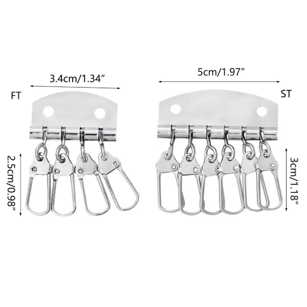 4 st metallnyckelhållare nyckelrad nyckelring arrangörer med 4-6 snäppkrok för läder Craft plånbok nyckelväska Handväska Väska Hårdvara Four teeth