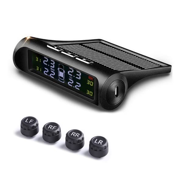 Trådlöst solcellsdrivet TPMS LCD-bildäckstrycksövervakningssystem 4 externa sensorer