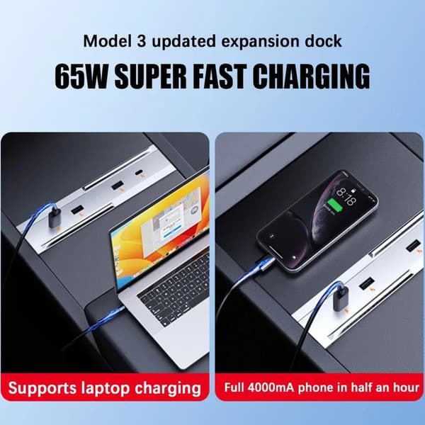 For Bil 3+ Bil USB Hub Dokkingstasjon Utvidelse Shunt Senterkonsoll Adapter