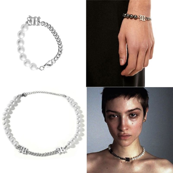 2st Elegant vit imitation pärla Metall Choker Armband Halsband Statement Set Modesmycken för kvinnor Flickor