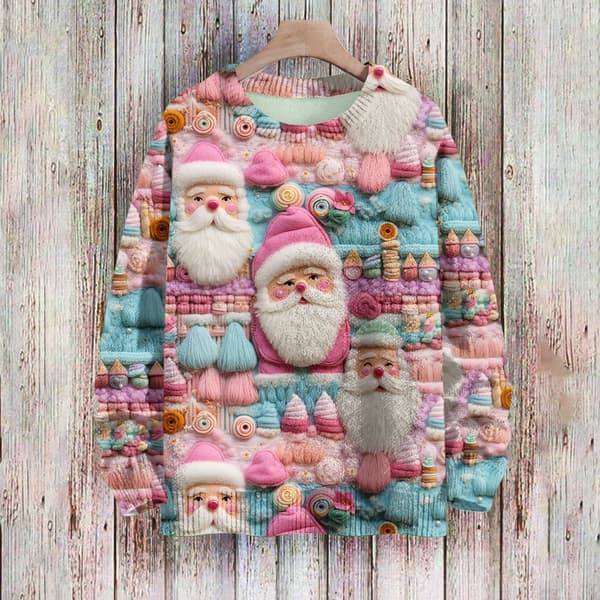 Langærmet julepullover til kvinder 3D-juleprintet pullover sweatshirt Pink XXL