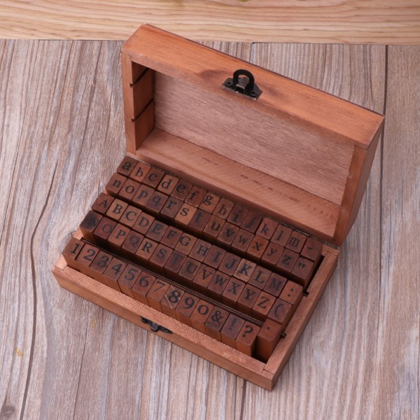 70 st DIY-nummer alfabetkombination brevstämpel dagbok album Bröllopsbrev trä gummistämpel med vintage trälåda