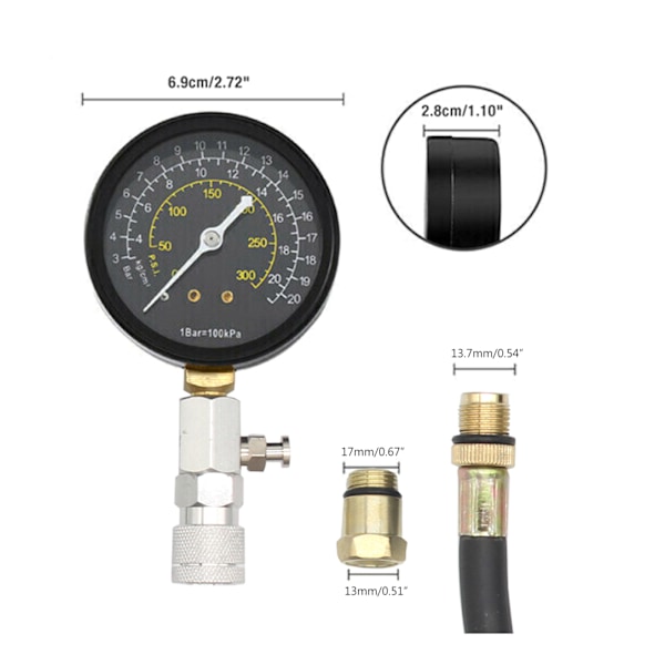 Auto Motor Kompressionstestare Mätare Kontroll Testverktygssats 0-300 PSI