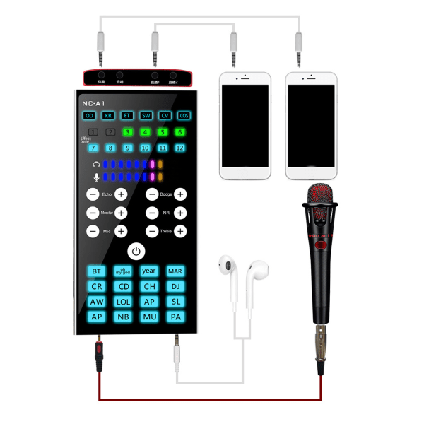 Ljudgränssnitt Ljudkort Röstväxlare för W Effect Board Kondensator Mic Extern USB Live Ljudkortsmixer för Cell Ph Black 3.5mm interface