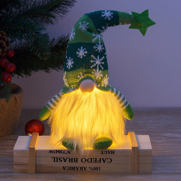 Jultomte med LED-ljus Stickade Stjärnor Nisse Figurin Plysch Svensk Tomte Red