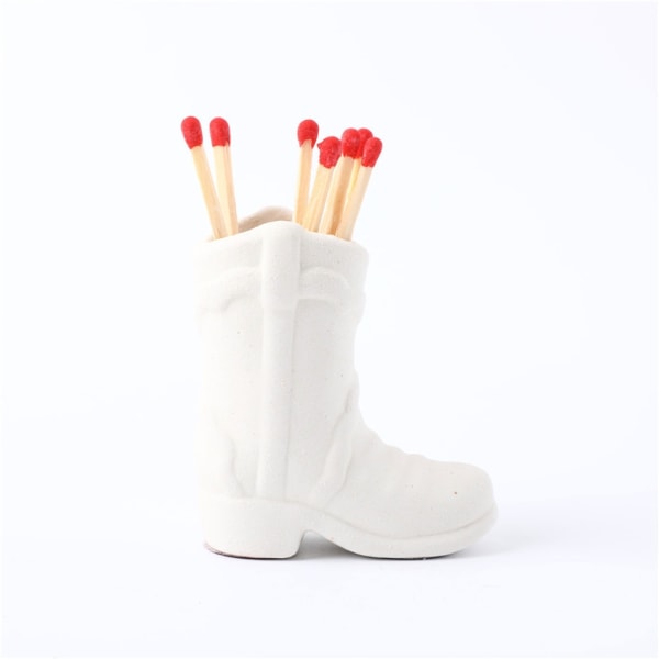 Kreativ förvaring Tändsticksaskar Kök Keramik Heminredning Burk Cowboy Boot Form Tändsticksask Tändstickshållare Glossy White