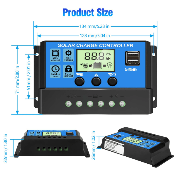 10A/20A/30A Solar Charge Controller Renewable Energy Controller Solpanel Intelligent Regulator med LCD-skärm 30A
