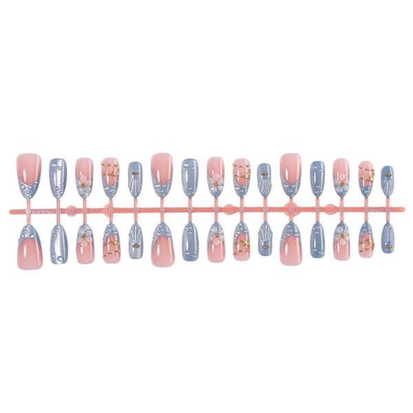 Multi Size Press On Manicure Mandelform med Blå Fransk Stil