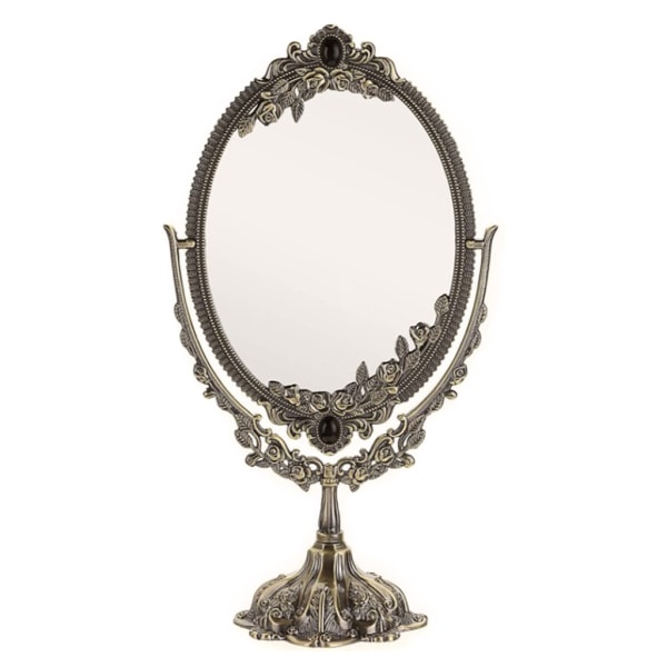 Metall bordsskiva antik sminkspegel vridbar dubbelsidig oval sminkspegel Bronze