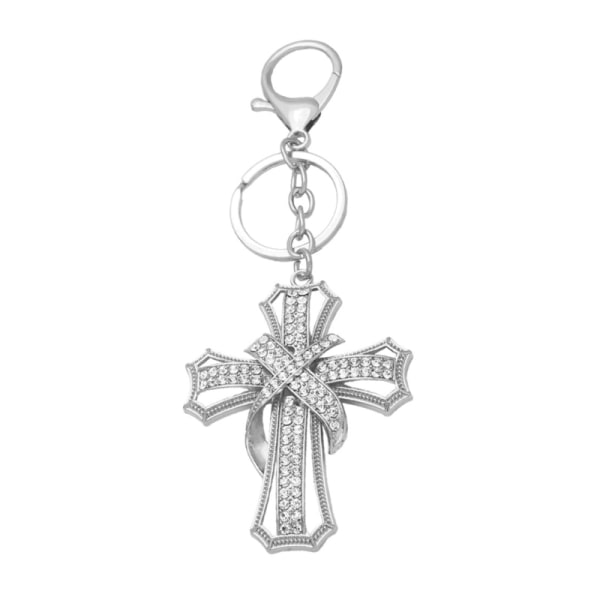 Crystal Rhinestones Cross Nyckelring Metall Faith Nyckelhållare Bilväska Handväska Charm Hänge Nyckelringar för kvinnor Tjejsmycken Silver