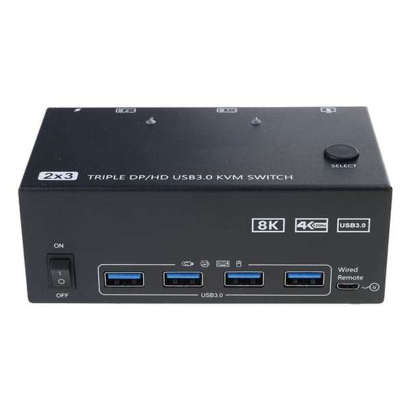 Triples skærme KVM-switcher HDTV USB3.0 til dobbelt PC 3 skærme