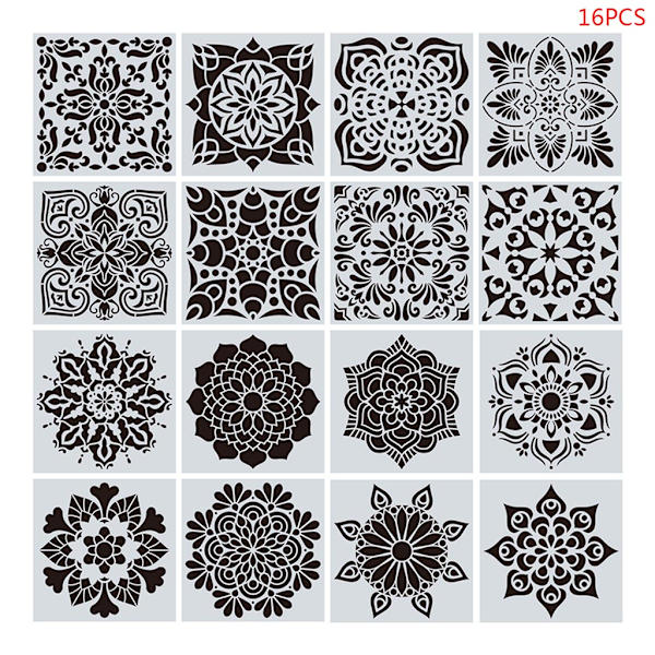 16 kpl/setti Mandala-sapluunat DIY Piirustusmalli Maalaus Scrapbooking Paperikortti