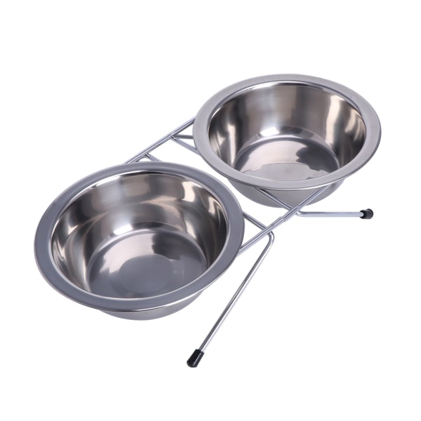 Dubbel hundskål foderstation för husdjur i rostfritt stål vatten- och matskålar med halkfritt stativ för katter Valpar små hundar