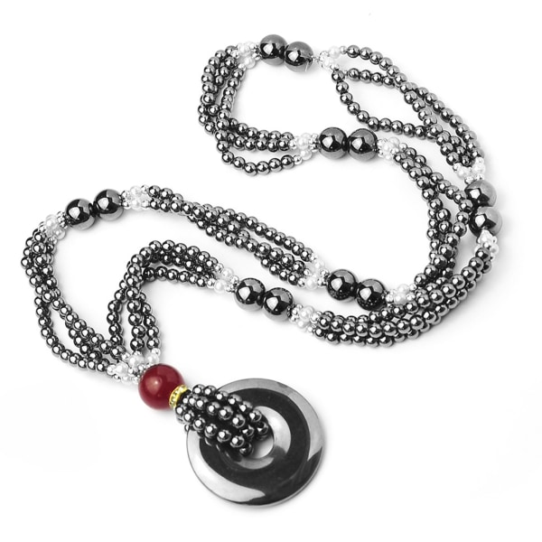 Svart gallstenshänge halsband Kraftfull skyddande jordsten Handgjorda smycken presentcirkel mynt Peace munkpärlor
