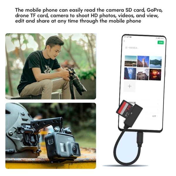 TF/SD-kortläsare för iPhone iPad, 2-i-1-adapter för minneskortläsare, kamerakortläsare med SD- och TF-kortplatser Black