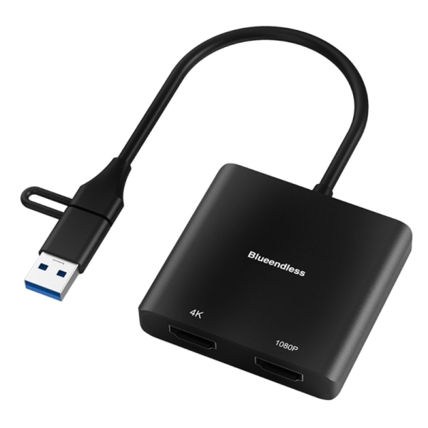 Laptop USB TypeC till två HDMI-kompatibla adapter för 2 skärmar 4K30Hz och 1080P 60hz för telefon Datorskärm
