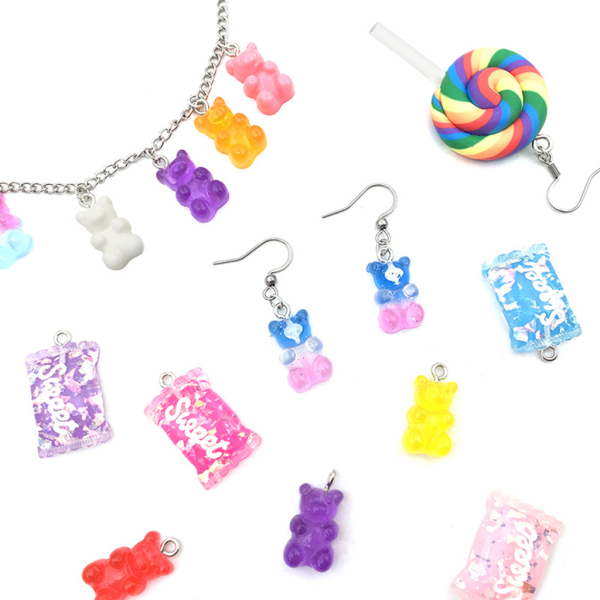 32 st färgglada godishängsmycke Berlock DIY Bear Charm Lovely Lollipop Form för konsthantverk Smyckenstillverkning Armband Örhängen