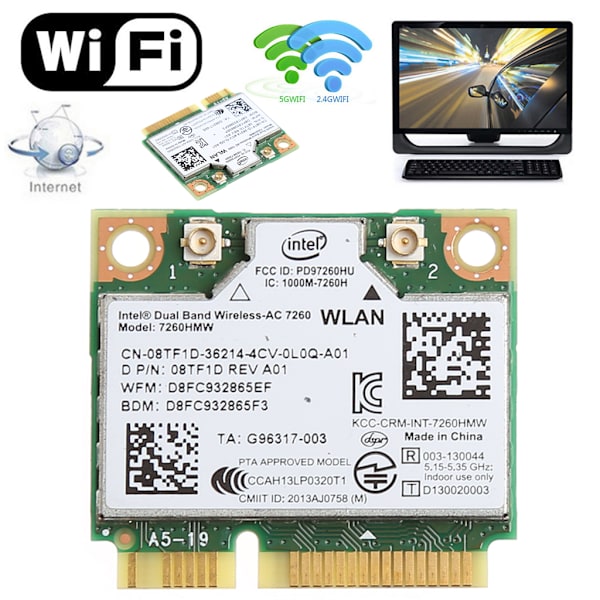 7260HMW nätverkskort Dual Band Bluetooth-kompatibelt 4.0 Wireless Mini PCI-E WIFI-kort för Intel 7260 AC