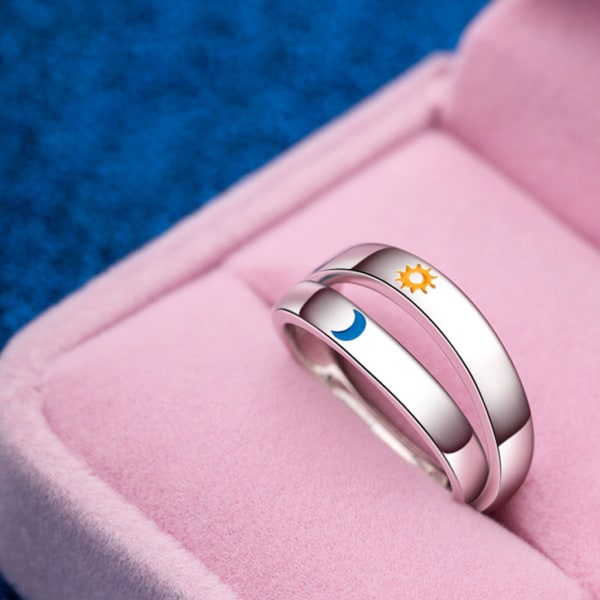 1 par minimalistiska för sol och månepar Matchande bandringar Enkel öppen ring Justerbar ring Bröllopspresent till honom henne