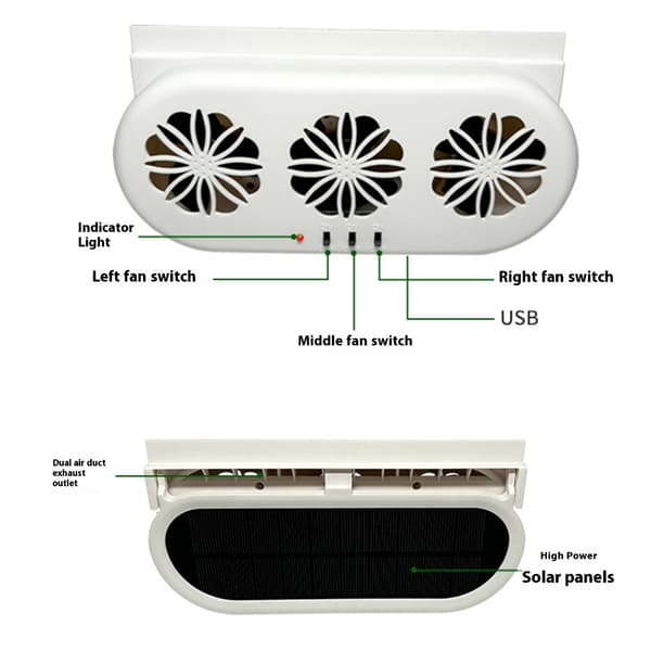 Automatisk ventilationsventilator solenergi luftcirkulation køling lugtfjernelsesventilator Black