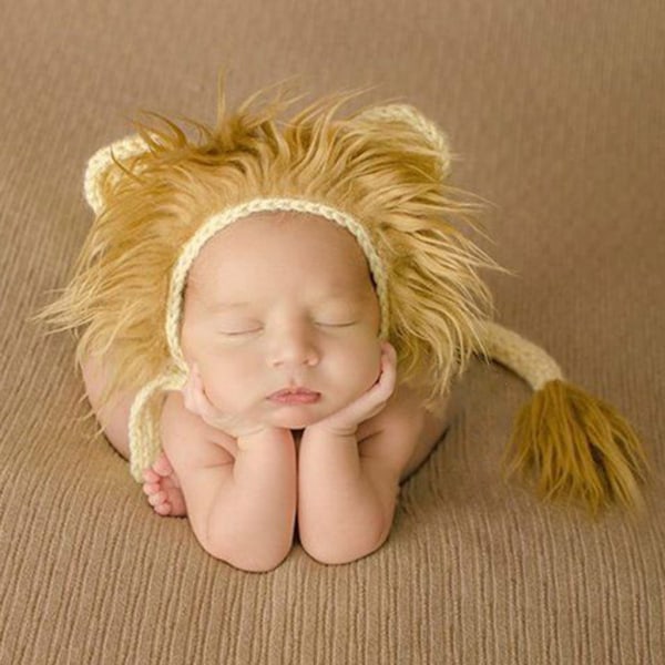 2 st Baby Lejonhatt Set Nyföddsfotograferingskostymer Stickade kläder