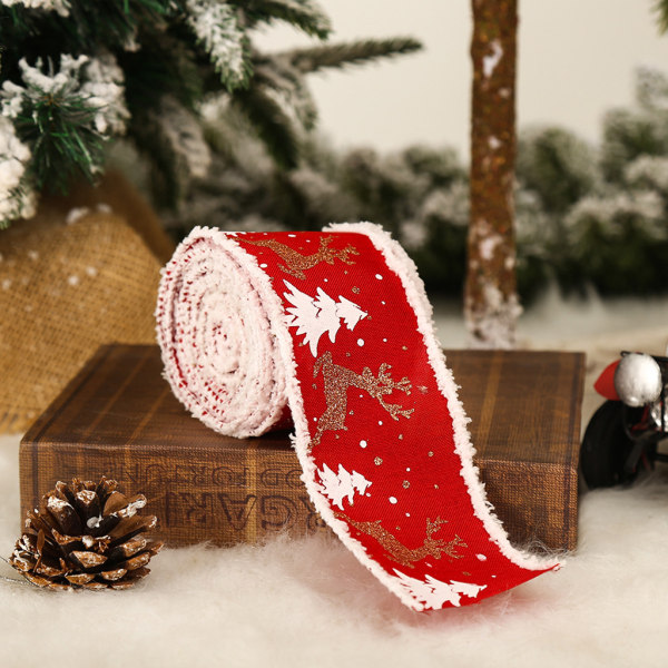Julband printed säckväv julträd Snöflinga Älgband för presentinslagning Bröllopskransbågar dekoration Gray
