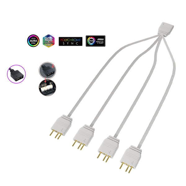 1-till-3/ 1-till-4 5V 3-stifts ARGB splitterkabel 5V hona till hane 3-stifts ARGB-förlängningskabel för 5v ARGB fläktbredda applikationer null - One to three