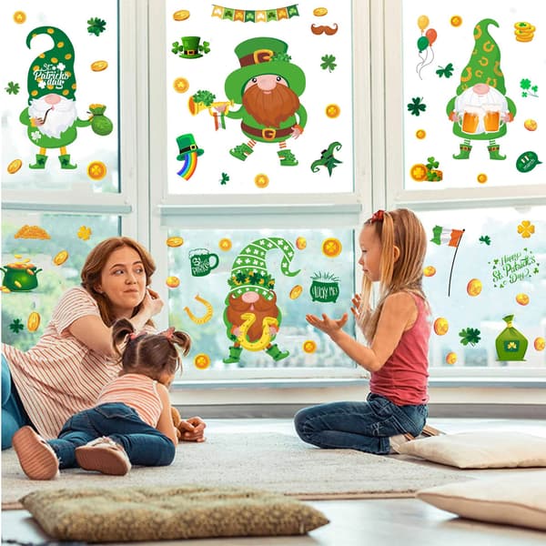 Patrick's Day Wall Sticker Clover Gnome Window Clings Decals Irish Sticker Decor D
