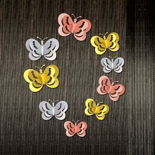 12st 3D för fjärilsväggdekaler 3-lagers fjärilar Avtagbara väggmålningsdekaler D Gold