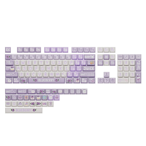 Keycaps 133 stk. Blåbær Keycaps XDA Profil Komplett Sett Keycap DyeSubbed Tykke PBT Caps for Gaming Mekanisk Tastatur