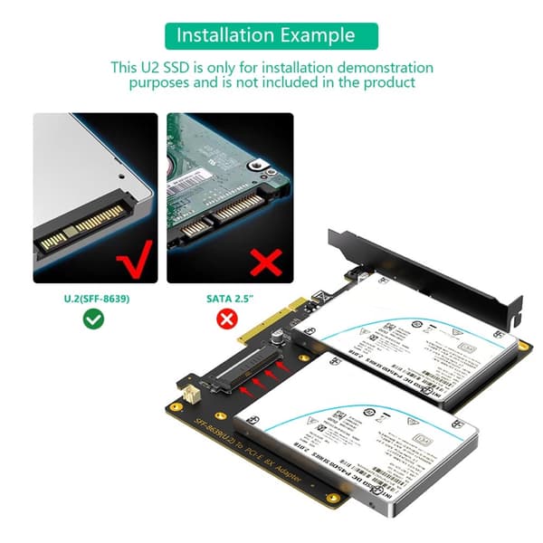 Dobbelt SFF 8639 Port Solid Disk Til PCIExpress 8X Slot Computer Adapter