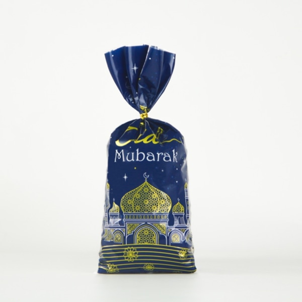 50/100 st Eid Mubarak presentpåsar med rep Presentförpackningspåse Tillbehör för godisdessertkexpåsar Blue 100pcs