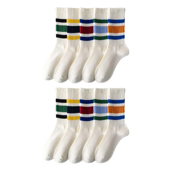 5 par stribede bomuldsstrømper Retro Fashion Design Multi Color Selection