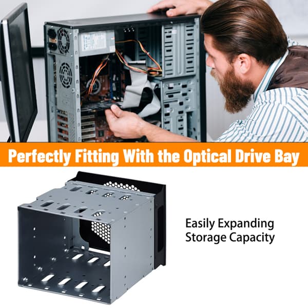 Harddiskbur i rustfritt stål for datamaskin SATA HDD 5,25\" til 5X 3,5\" rack