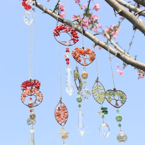 Livets träd Hängande Crystal Suncatcher Ornament Rainbow Maker Prismhänge 9