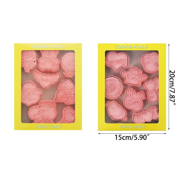 16st Kärlekshjärta Kexskärare Cookie Stämplar Fondant Mould Alla hjärtans dag Cookie Cutters Baktillbehör