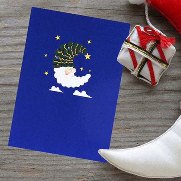 3D för Pop up Santa Moon Julkort Färgglada printed kort Festival Julkort för födelsedag Bröllop nyår Bles