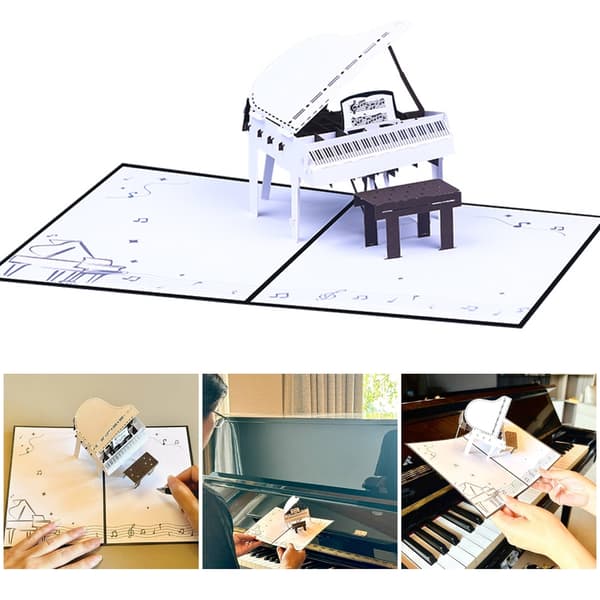 Vikbart 3D Piano Grattiskort Elegant Gåva för Alla Åldrar och Musikentusiaster