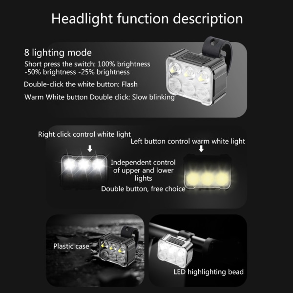 LED Cykelljus Multi-Modes Cykelbakljus Ficklampa Vattentät Cykling Säkerhet Varning Blinkande ljus för cykling White Six bead tail light