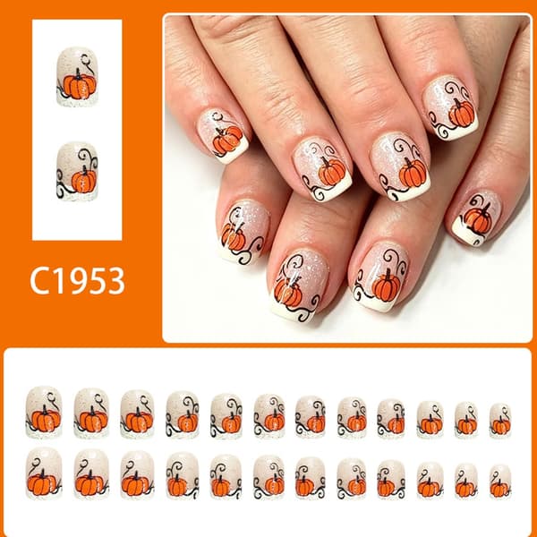 Ljusbas Halloween-tema Press On-nagel för höstens kostymfeststyling