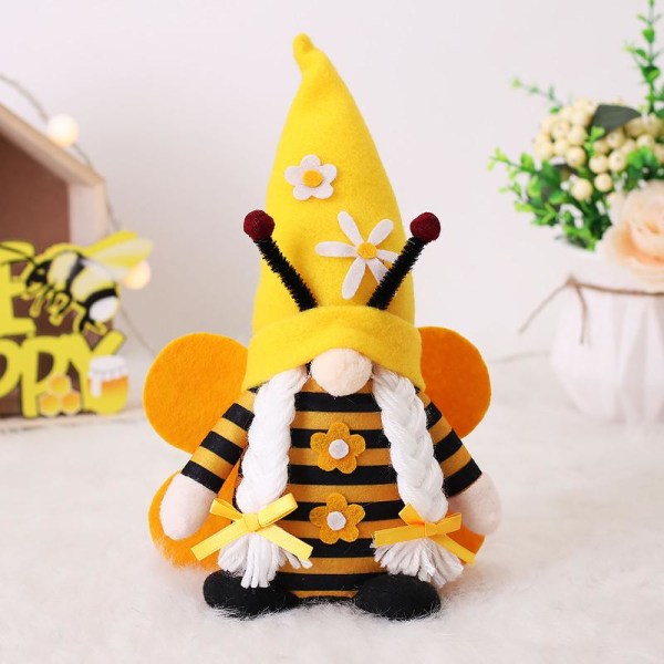 Bee Gnome randiga tomtar med vingar Tiered bricka Dekor Elf Ornament null - B