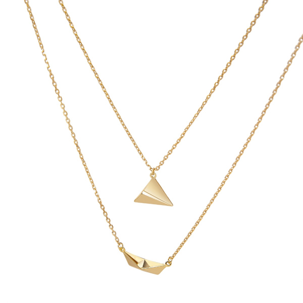 2 st Fina Pappersflygplan-Båt Halsband för Kvinnor Flickor Guld Nyckelbenskedja Origami-Båt Choker Smycken Present Ornament