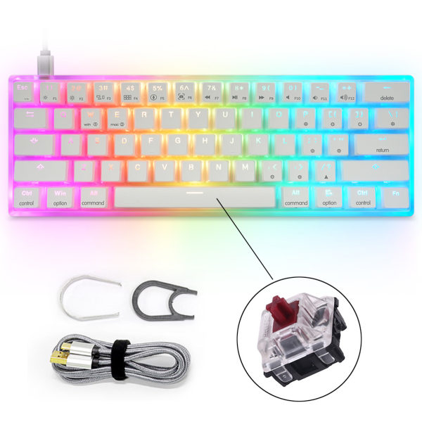 USB Kabelanslutet Kompakt Tangentbord 61 Tangenter Litet Portabelt Gaming RGB Bakgrundsbelyst Programmerbart Gateron Tangentbord för Spel Hot swap